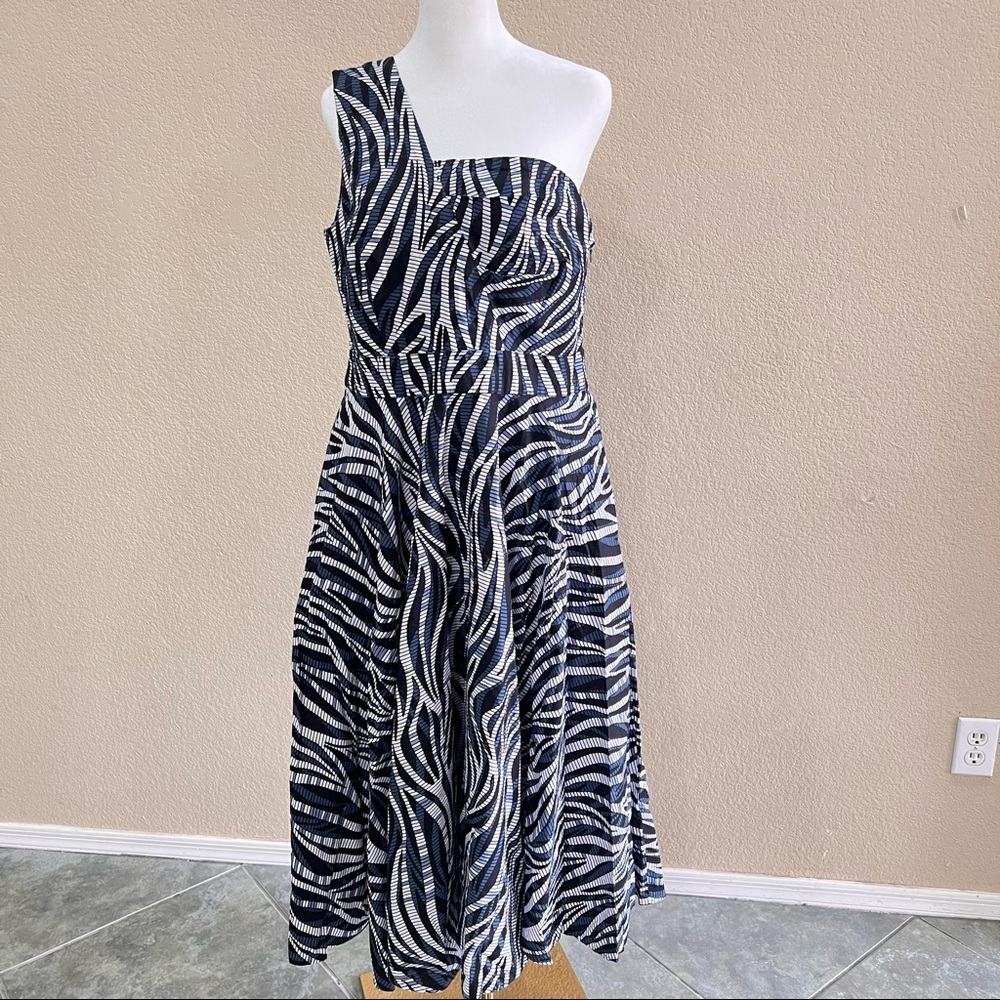 J Brooks Boutique Womens Curvy One Shoulder Geometric Midi Cotton Dress Sz 14